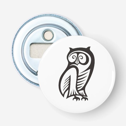Owl Symbool zwart Button Flesopener (Voorkant)