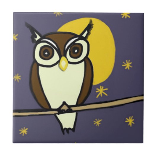 Owl tegen de Night Sky Tegeltje (Voorkant)