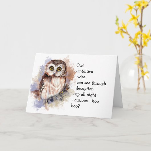 Owl Totem, Animal Guide Funny Birthday Kaart (Gele Bloem)
