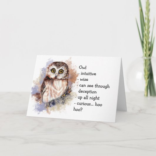 Owl Totem, Animal Guide Funny Birthday Kaart (Voorkant)