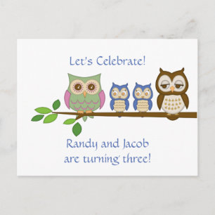 Owl Twin Boys Birthday Invite Uitnodiging Briefkaart