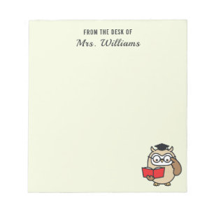 Owl van het bureau van de leraar van de douanenaam notitieblok