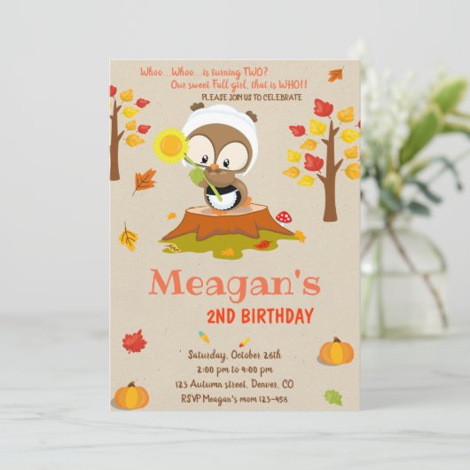 Owl verjaardagsuitnodiging Owl uitnodiging Herfst  (Staand voorkant)