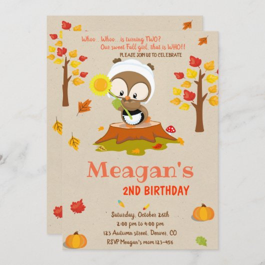 Owl verjaardagsuitnodiging Owl uitnodiging Herfst  (Voorkant / Achterkant)