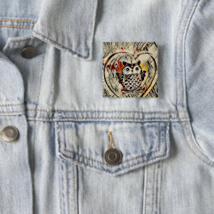 Owl Vierkante Button 5,1 Cm