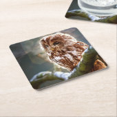 Owl Vierkante Kartonnen Onderzetter (Schuin)