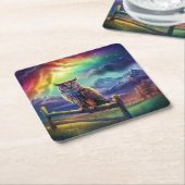 Owl Vierkante Kartonnen Onderzetter (Schuin)