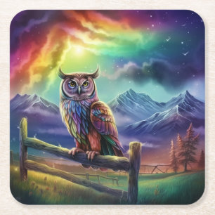 Owl Vierkante Kartonnen Onderzetter