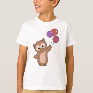 Owl vliegt met ballonnen zoete dieren voor kindere t-shirt