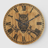 Owl Wall Clock - Wooden Style Design Grote Klok (Voorkant)