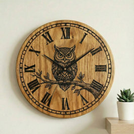 Owl Wall Clock - Wooden Style Design Grote Klok