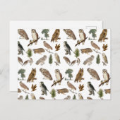 owl Waterverf Forest Pattern Feestdagenkaart (Voorkant / Achterkant)