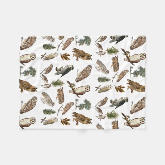  owl Waterverf Forest Pattern Fleece Deken (Voorkant (Horizontaal))