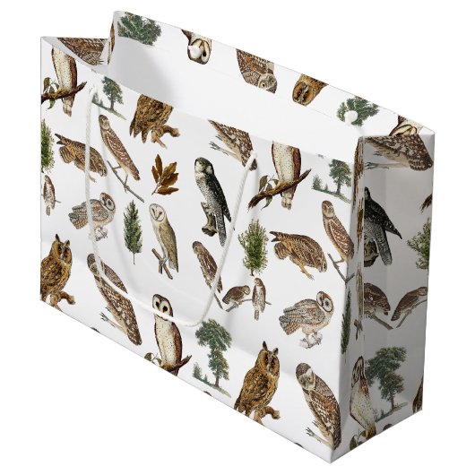 owl Waterverf Forest Pattern Groot Cadeauzakje (Voorkant Gekanteld)