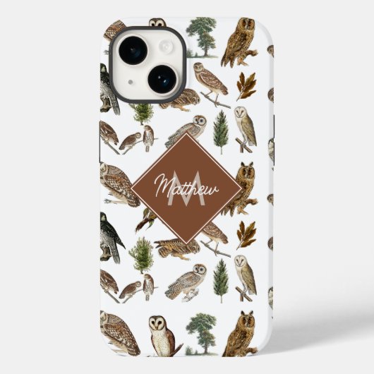  owl Waterverf Forest Pattern Monogram Case-Mate iPhone Case (Achterkant)