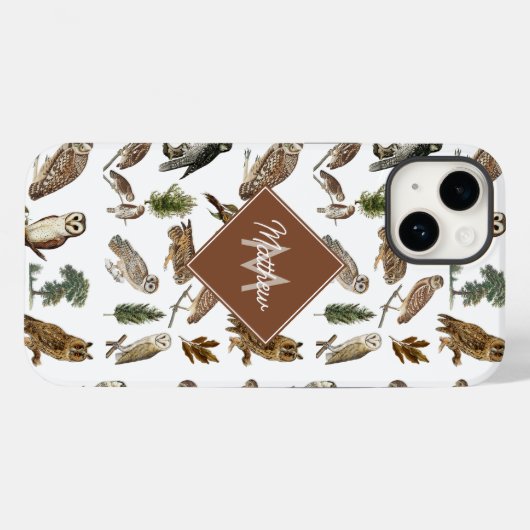  owl Waterverf Forest Pattern Monogram Case-Mate iPhone Case (Achterkant (horizontaal))