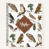  owl Waterverf Forest Pattern Monogram Notitieboek (Voorkant)