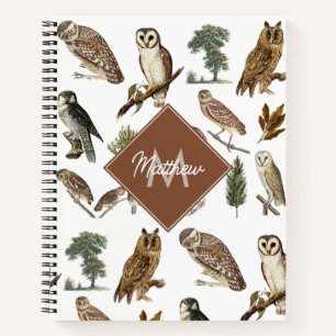  owl Waterverf Forest Pattern Monogram Notitieboek