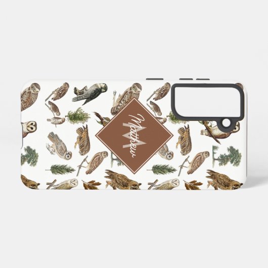 owl Waterverf Forest Pattern Monogram Samsung Galaxy Hoesje (Achterkant horizontaal)