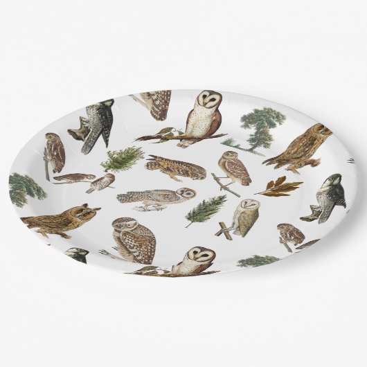 owl Waterverf Forest Pattern Papieren Bordje (Gekanteld)