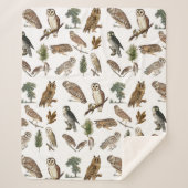 owl Waterverf Forest Pattern Sherpa Deken (Voorkant)