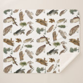 owl Waterverf Forest Pattern Sherpa Deken (Voorkant (horizontaal))