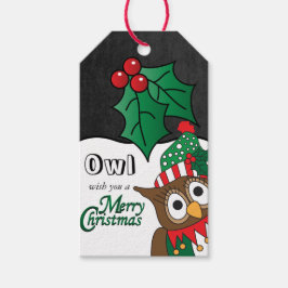 Owl Wens je een prettige kerst Cadeaulabel