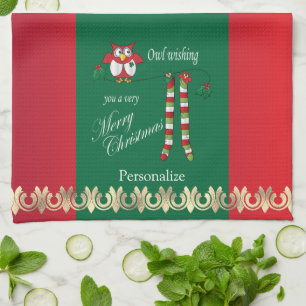 Owl Wens je een prettige kerst Theedoek
