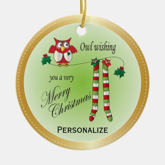 Owl Wish je een prettig kerstOrnament Keramisch Ornament (Voorkant)
