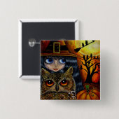 Owl Witch Halloween Button (Voorkant /achterkant)