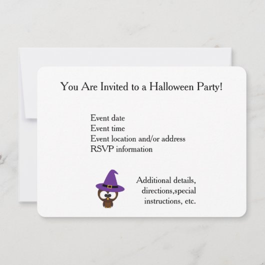 Owl Witch Halloween Party Invitation (Dos)