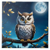owl with moon background tegeltje (Voorkant)