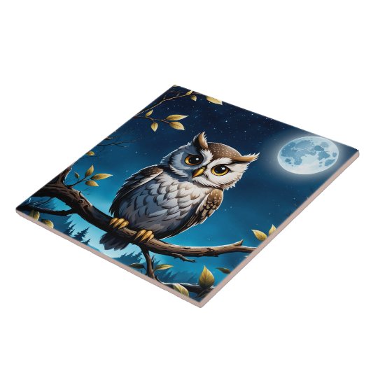 owl with moon background tegeltje (Zijkant)