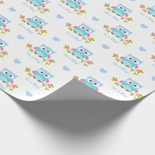 Owl Wrapping Paper Baby Boy Blue Het is een jongen Cadeaupapier