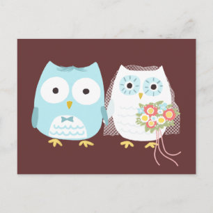 Owls Wedding Bride and Groom Cute Pas getrouwd Cou Briefkaart
