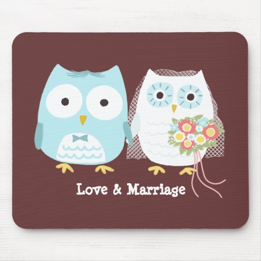 Owls Wedding Bride and Groom Cute Passen getrouwd Muismat (Voorkant)