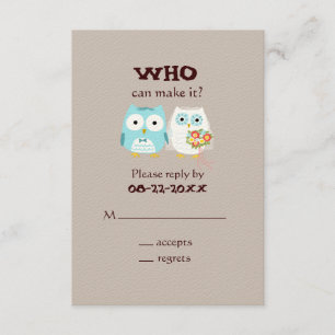 Owls Wedding RSVP - Cute Bride and Groom Kaartje