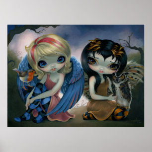Owlyn en Robyn - Owl Fairy Art - Druk grote oogkun Poster