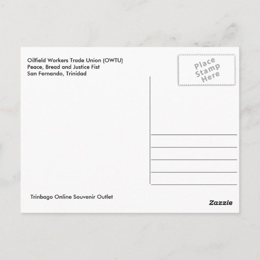 OWTU Fist, San Fernando, Briefkaart van Trinidad (Achterkant)