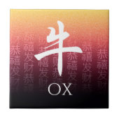 Ox 牛 Red Gold Chinese Zodiac Lunar Symbol Tegeltje (Voorkant)