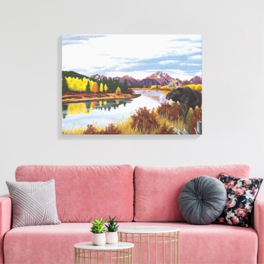 Oxbow Bend Grand Teton's Canvas Afdruk (Insitu (Woonkamer))