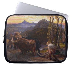 Oxen-ploegen op zonsondergang (m/v op papier) laptop sleeve