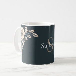 Oxford Blauw Goud Monogram Elegante Bloemen Koffiemok