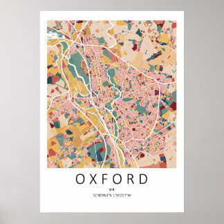 Oxford Engeland kaartposter | Moderne stads muurku Poster