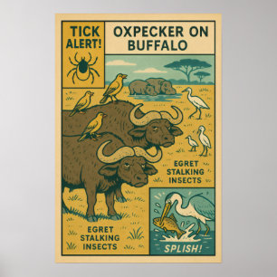 Oxpecker op Buffalo - Natuur Insect Control Team Poster