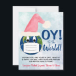 OY au Monde! Drôle de carte de Noël et de Hanouka<br><div class="desc">Cette drôle de carte de vacances exprime ce que nous avons tous ressenti cette année. Elle présente une image mignonne de la terre portant à la fois un chapeau de Père Noël et un masque facial. La légende dit "OY! au Monde!" Il y a de l'espace pour une courte note...</div>