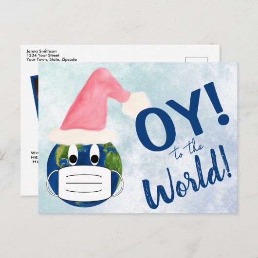 OY tegen World Funny Face Mask Pandemic Feestdagenkaart (Voorkant / Achterkant)
