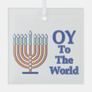 Oy To The World Menorah Glas Ornament