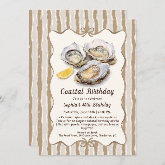 Oyster Birthday Party | Elegant Coastal Kaart (Voorkant / Achterkant)