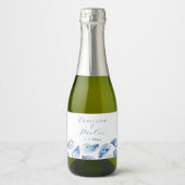 Oyster Blue Waterverf Wedding Favoriet Mini Sparkling Wijnetiket (Voorkant)